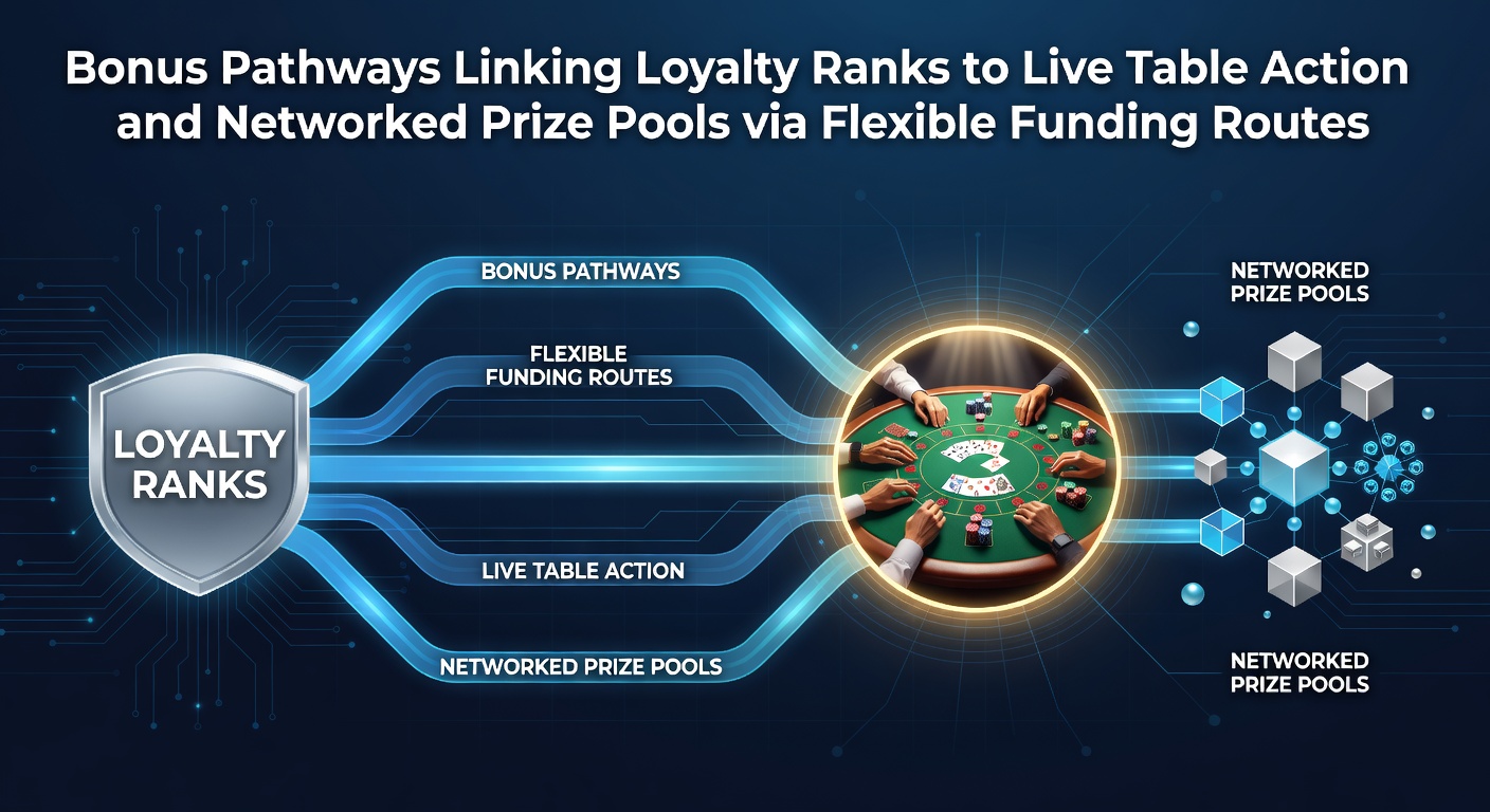 Illustration of loyalty rank pathways connecting to live table games and shared prize pools via flexible payment options