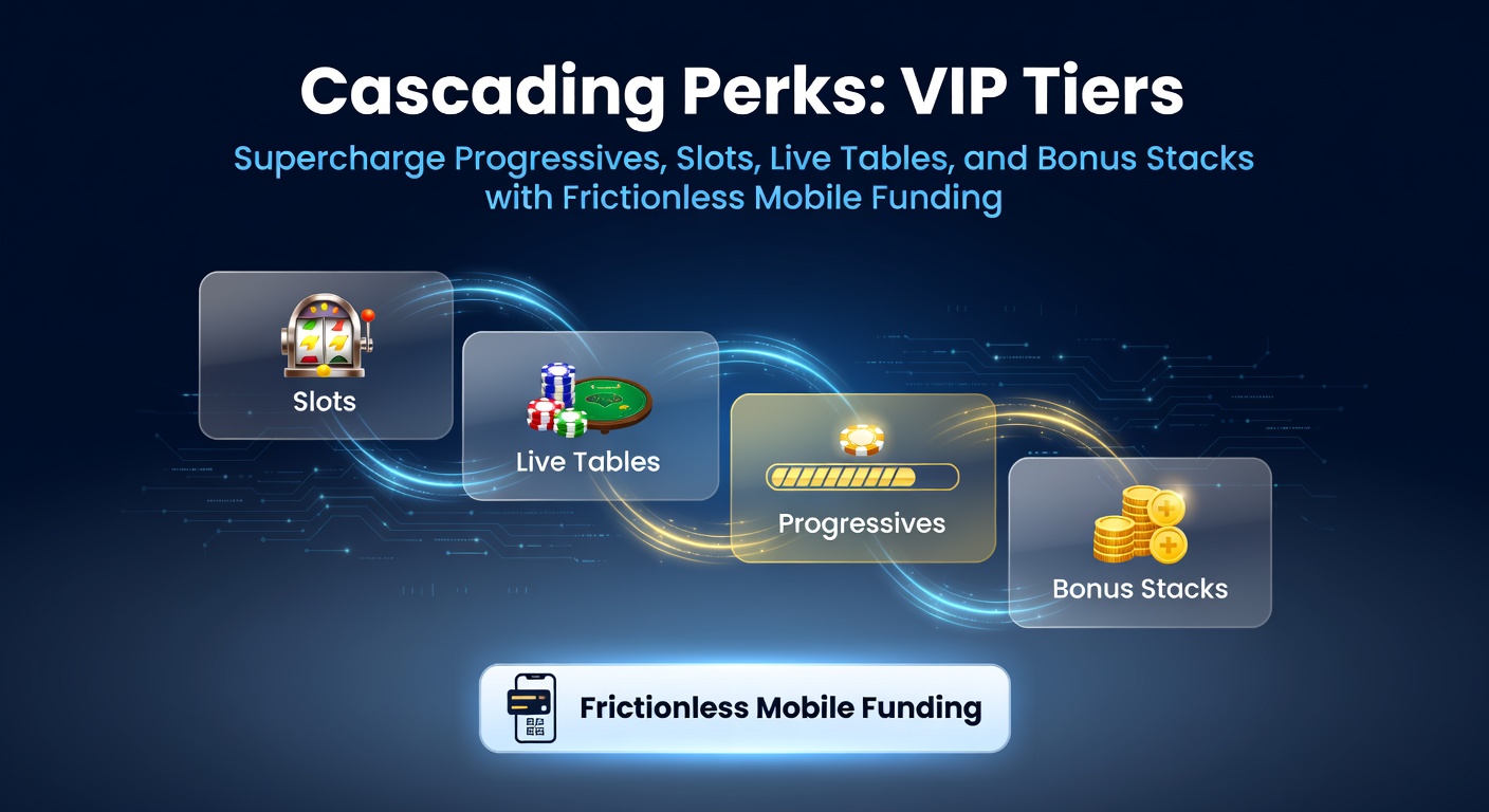 Dynamic VIP tier ladder illustrating escalating perks for progressive slots, live tables, and mobile funding options in online casinos