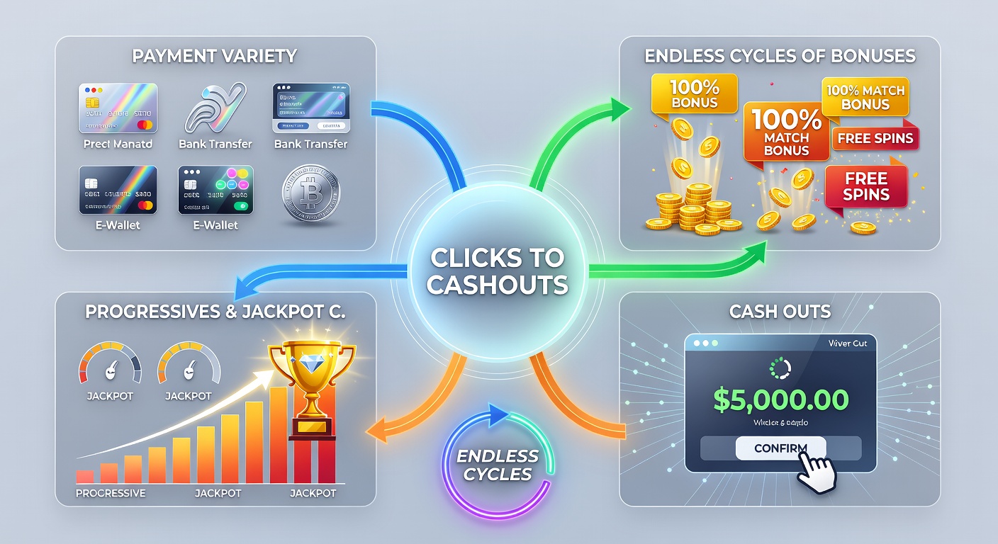 Dynamic graphic of a jackpot meter filling rapidly amid icons of payment apps, bonus wheels spinning, and coins cascading from progressive slots