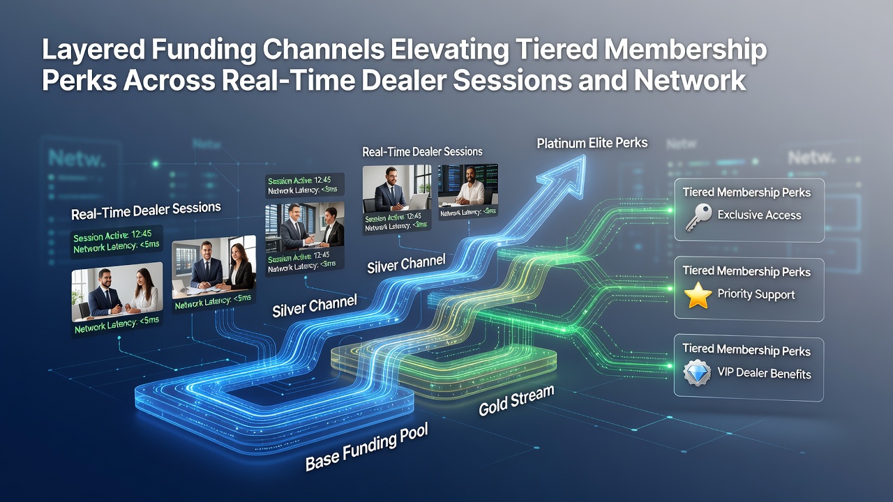 Networked reel award interfaces showing tiered membership perks activated through layered funding channels