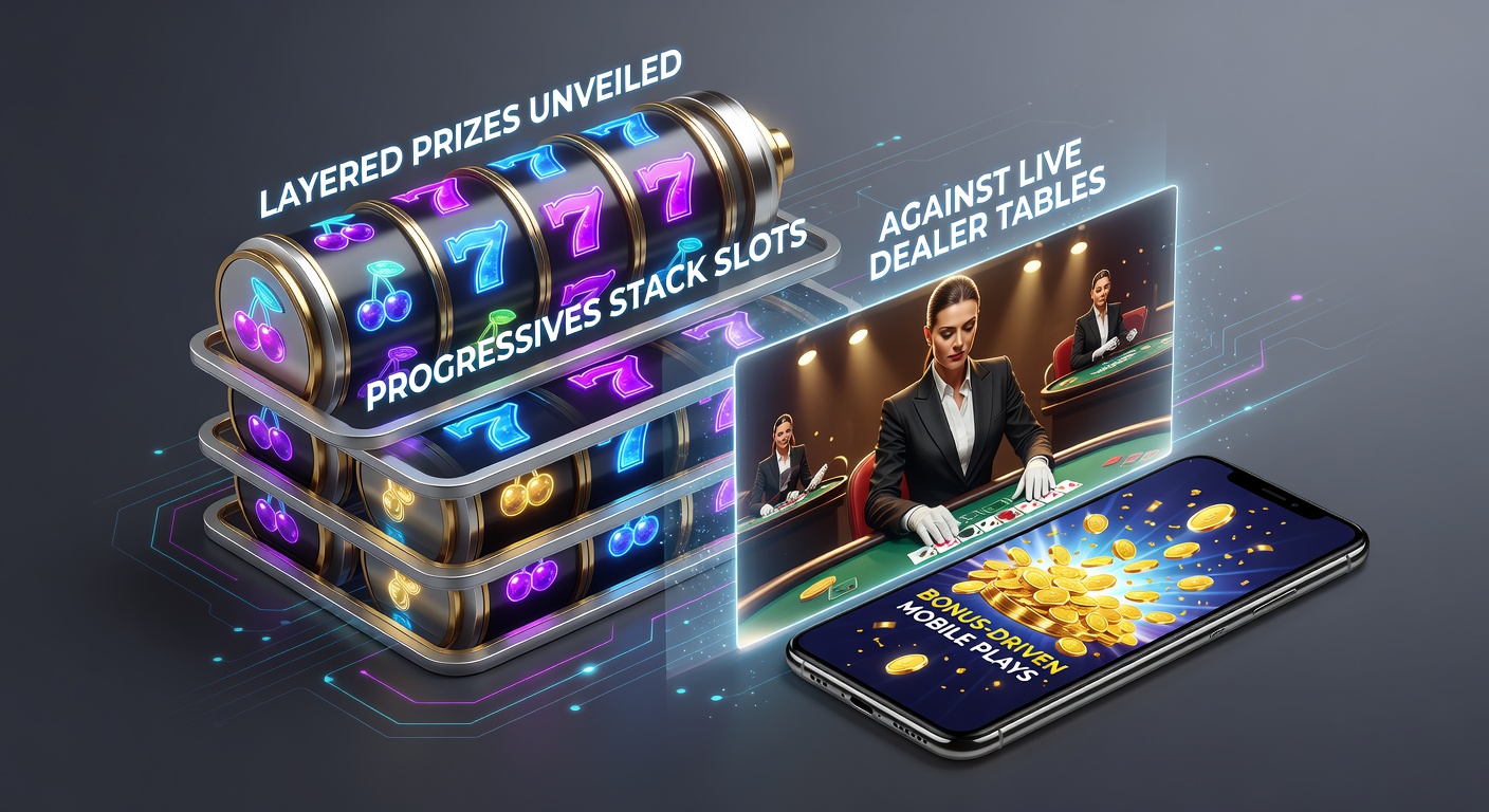 Vibrant online casino interface showing progressive jackpot meters climbing alongside slots, live dealer blackjack, and mobile bonus icons