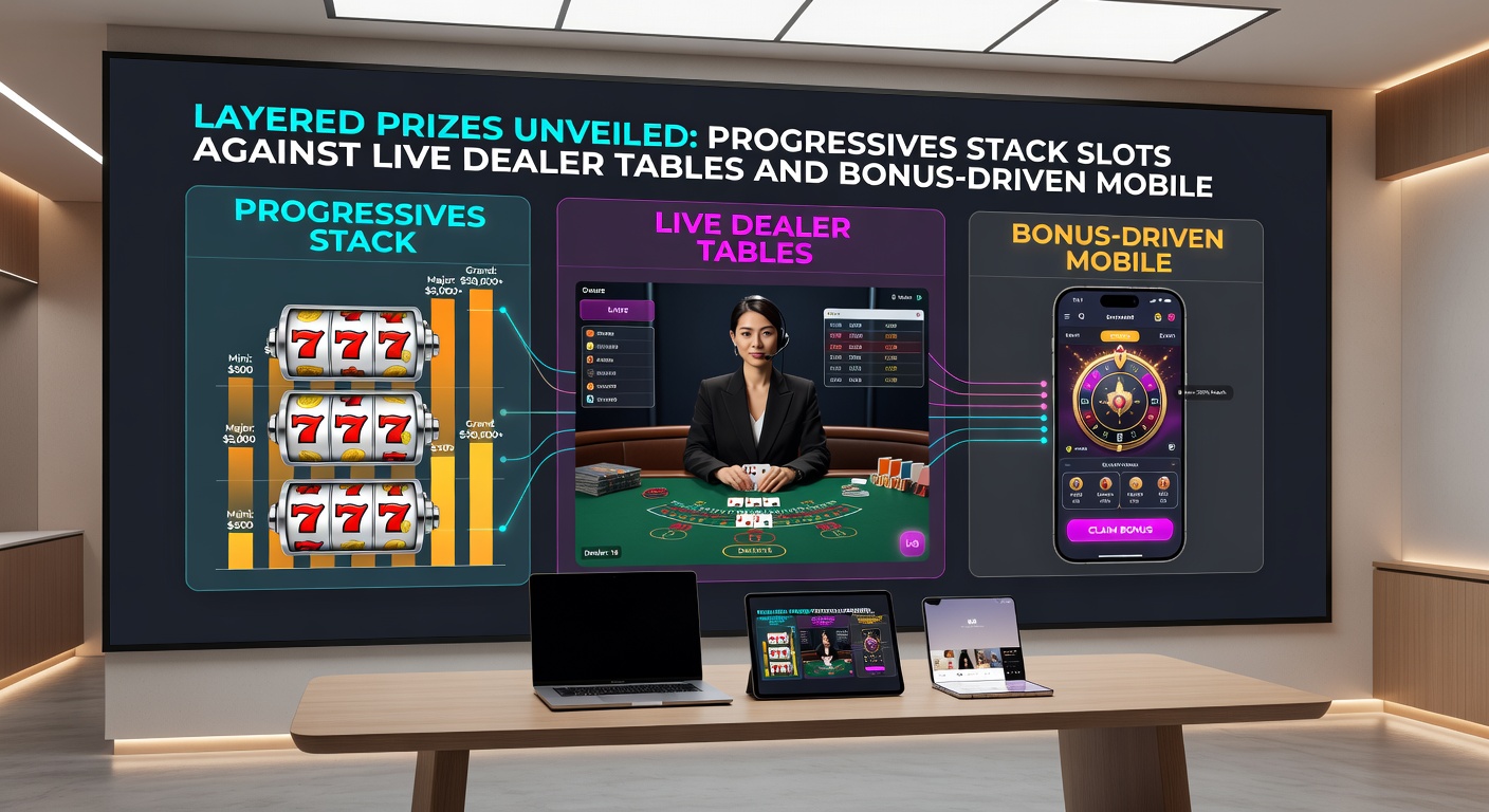 Dynamic split-screen of slot reels exploding with progressive wins next to a live dealer spinning roulette with layered jackpot overlays and mobile app notifications