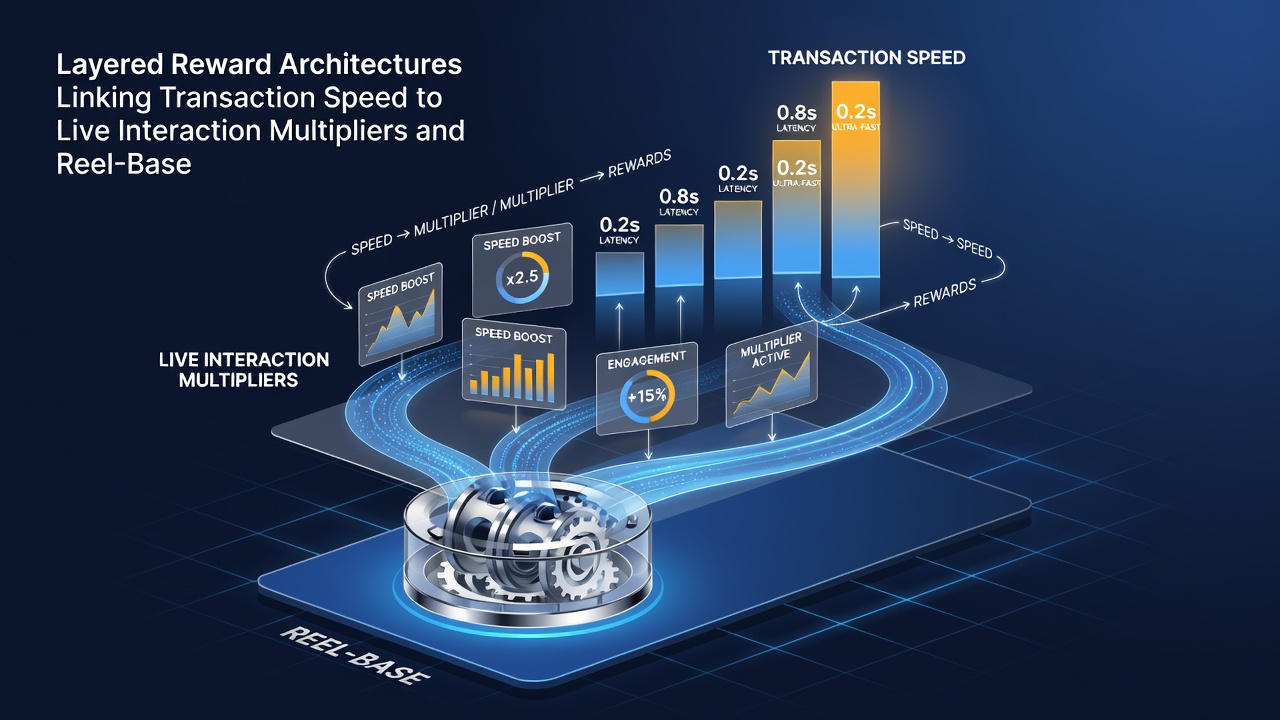 Illustration of reel accumulation paths with multiplier overlays triggered by transaction speed indicators