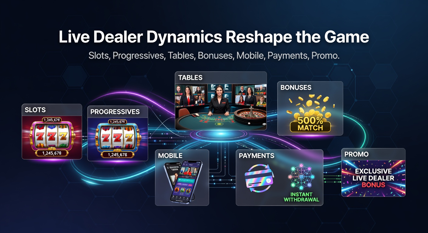 Vibrant casino interface displaying live dealer blackjack alongside progressive slot jackpots, mobile payment options, and VIP bonus tiers activating simultaneously