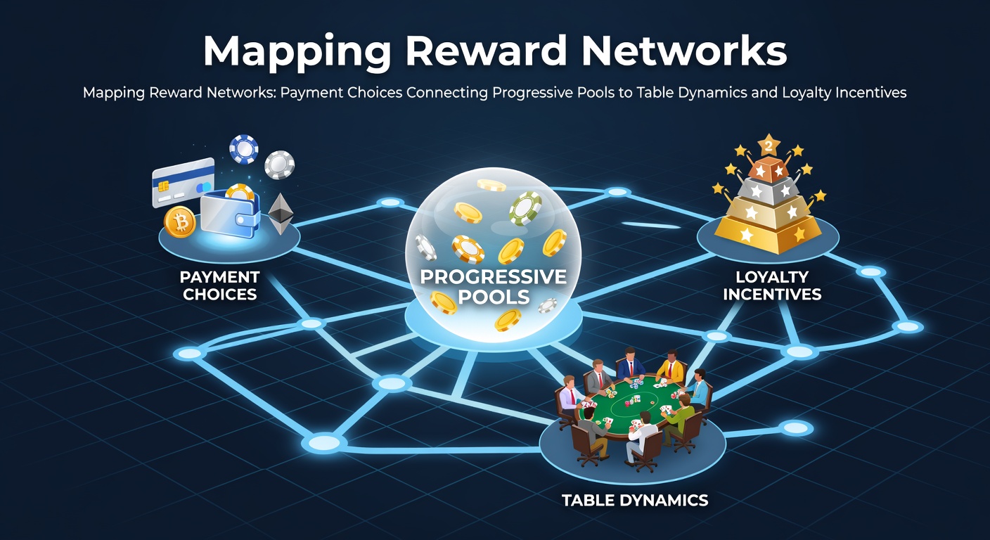 Diagram showing interconnected payment systems linking progressive jackpots, table games, and loyalty rewards in online casinos