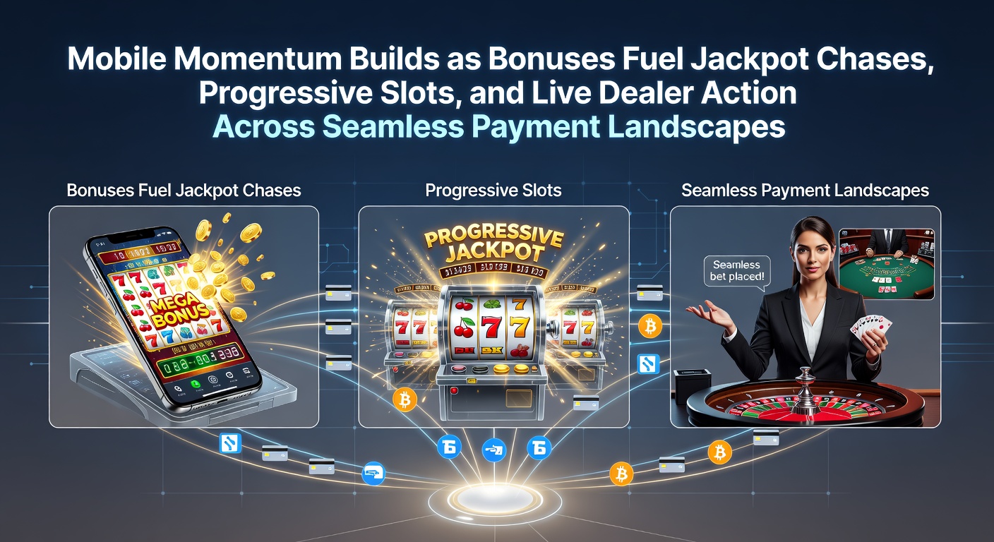 Vibrant mobile casino interface showing progressive jackpot slots and live dealer games with bonus icons glowing on a smartphone screen