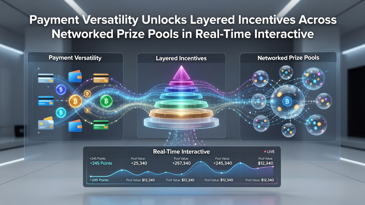 Networked prize pools displaying layered incentives for loyalty participants in reel and live formats