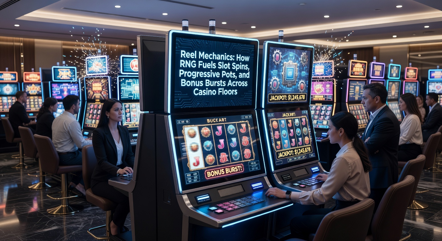 Vibrant display of a progressive jackpot meter climbing on a bank of linked slot machines, surrounded by cheering players in a lively casino environment