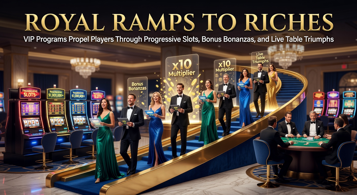 Vibrant casino interface showcasing VIP tier ladder with glowing progressive jackpot meters and live dealer tables in the background