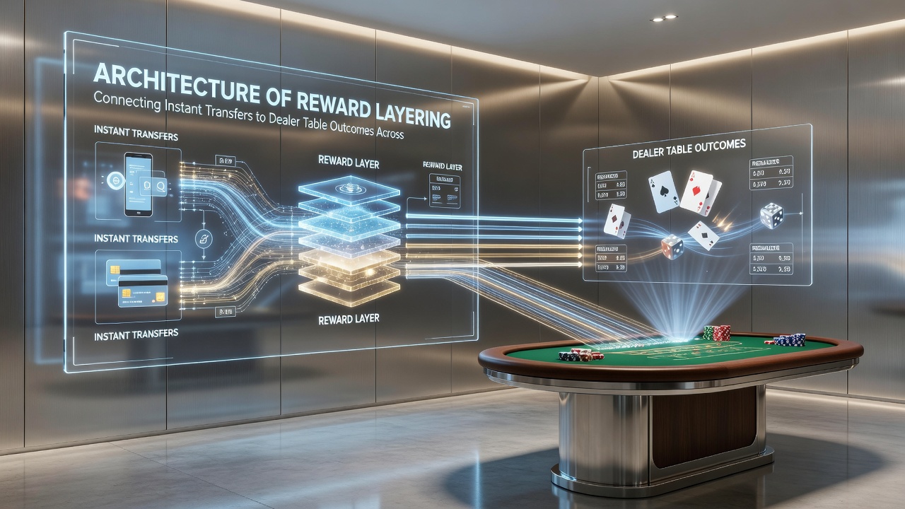 Flowchart illustrating data pathways between instant payment systems and live dealer table outcome modifiers across multiple international jurisdictions